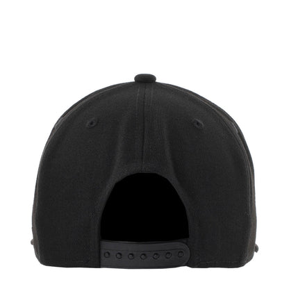 Black cap back view with adjustable snap strap and ventilation eyelets