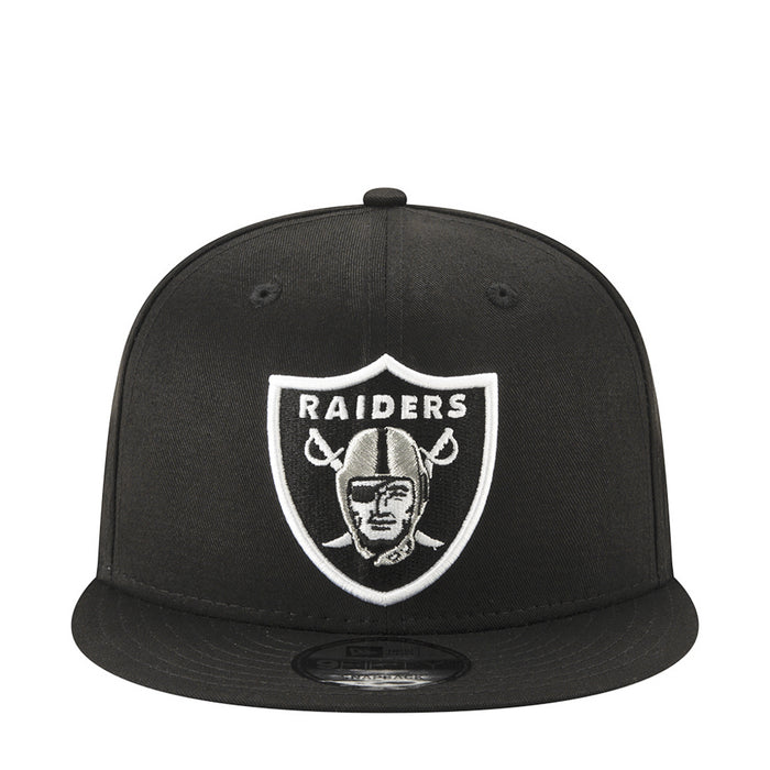 Black Raiders logo snapback cap with white shield graphic on front