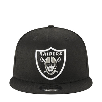 Black Raiders logo snapback cap with white shield graphic on front