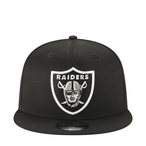 Black Raiders logo snapback cap with white shield graphic on front