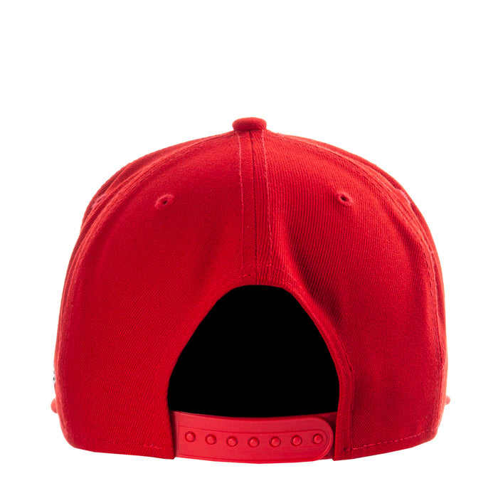Red baseball cap back view with black inner panel