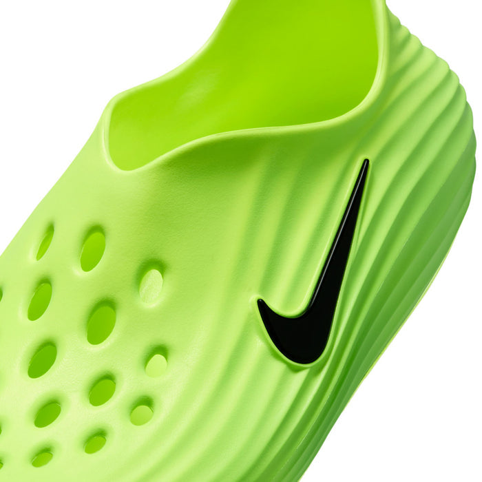 Lime green upper with perforations and black Nike swoosh