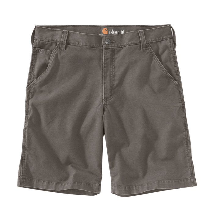 Men's relaxed fit dungaree shorts in gravel gray, front button and fly