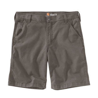 Men's relaxed fit dungaree shorts in gravel gray, front button and fly