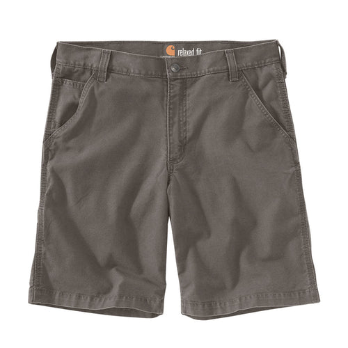 Men's relaxed fit dungaree shorts in gravel gray, front button and fly