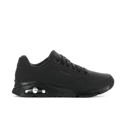 Men's Skechers black lace-up athletic sneakers with visible air-cushion sole
