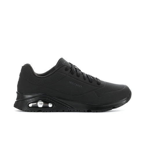 Men's Skechers black lace-up athletic sneakers with visible air-cushion sole