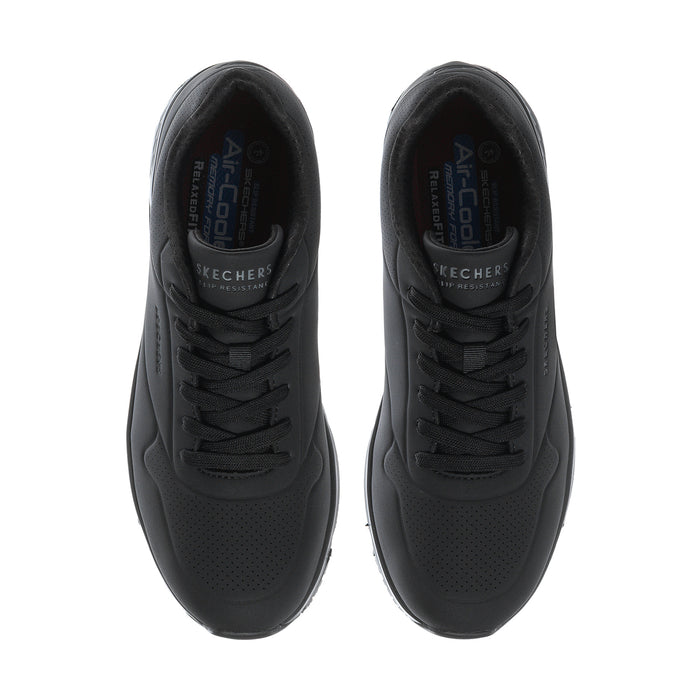 Black Skechers lace-up sneakers with padded tongue and Air-Cooled insole