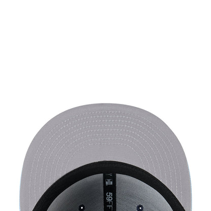 Light gray baseball cap top with black inner brim band and stitched ventilation eyelets.