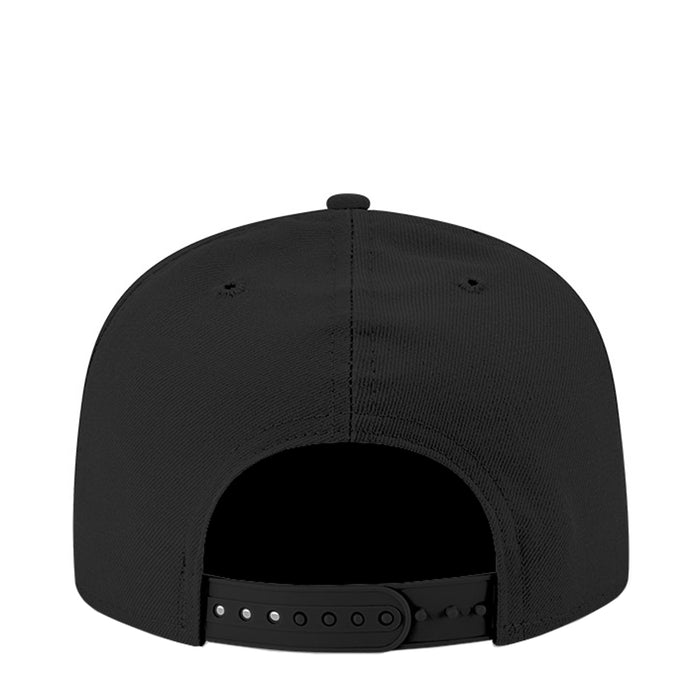 Black mesh baseball cap back view with adjustable snapback strap