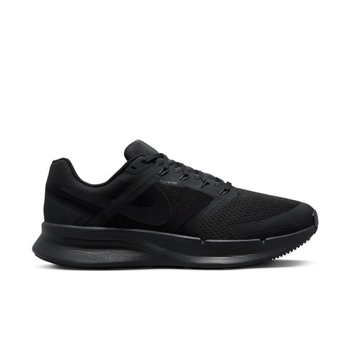 Black men’s running sneaker with mesh upper, lace-up, and cushioned midsole