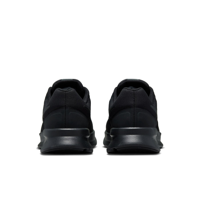 Black men’s running shoes with rear heel tab and thick rubber outsole