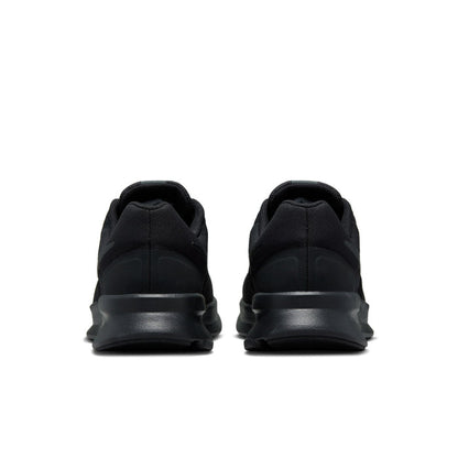 Black men’s running shoes with rear heel tab and thick rubber outsole