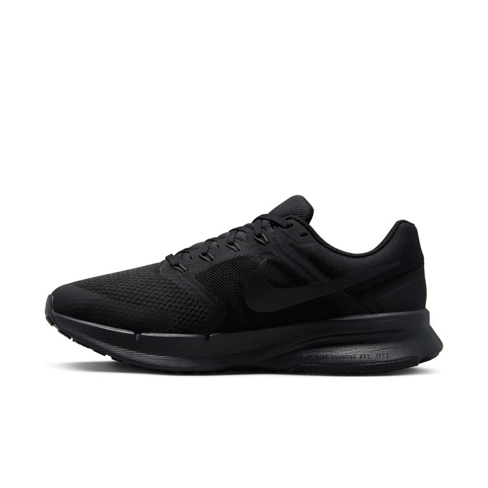 Black men’s running sneaker with textured mesh upper and sculpted foam midsole