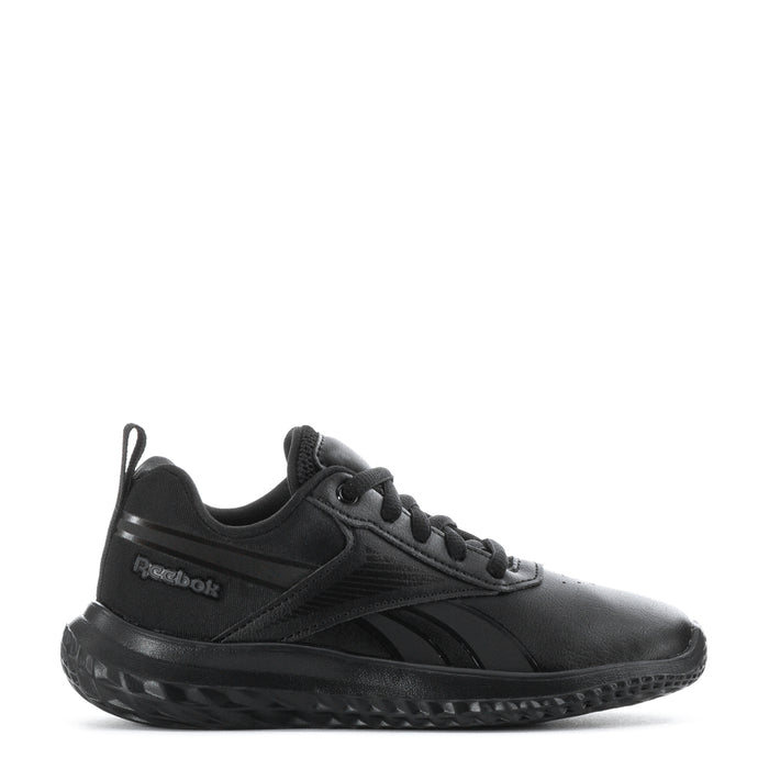 Black kids lace-up sneaker with Reebok side logo and chunky textured rubber sole