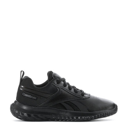 Black kids lace-up sneaker with Reebok side logo and chunky textured rubber sole