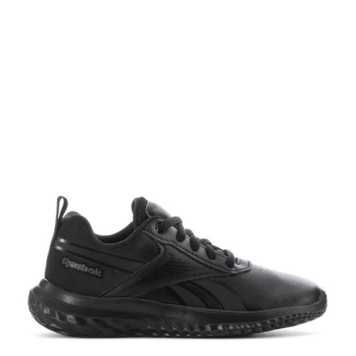 Black kids lace-up sneaker with Reebok side logo and chunky textured rubber sole