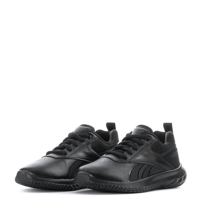 Pair of black kids lace-up sneakers with textured outsoles and padded collars