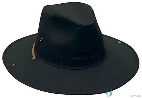 Black leather outback hat from Safari Cotton Twill Hat collection, perfect cotton twill hat style
