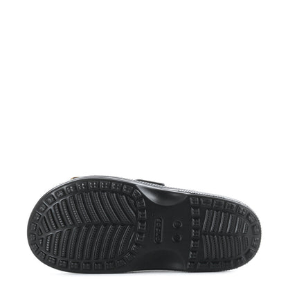 Women's black Crocs slide sandal outsole tread with textured pattern
