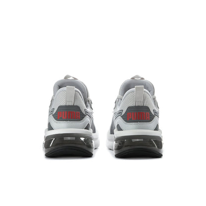 Men's grey Puma sneakers from the back, rear heel branding and dark tread sole