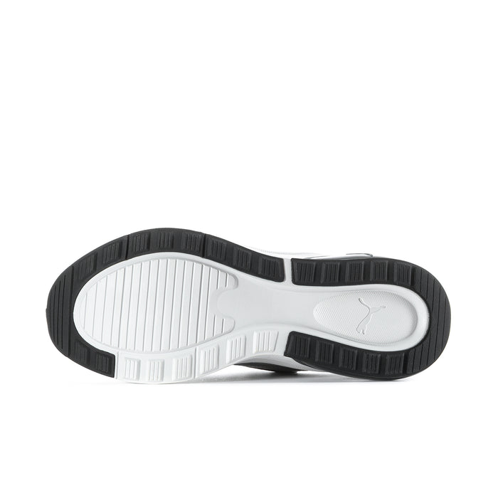 Puma sneakers outsole view in grey and white, with black tread pattern