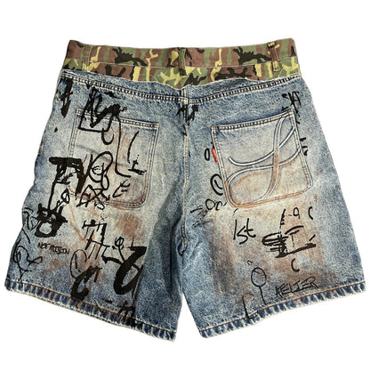 Shoot1st "Army Fatigue Denim Shorts"