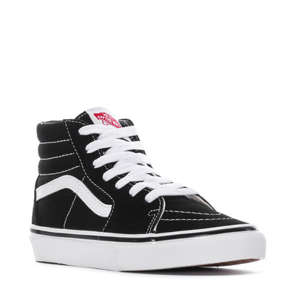 Kids' black high-top skate sneakers with white laces and side stripe