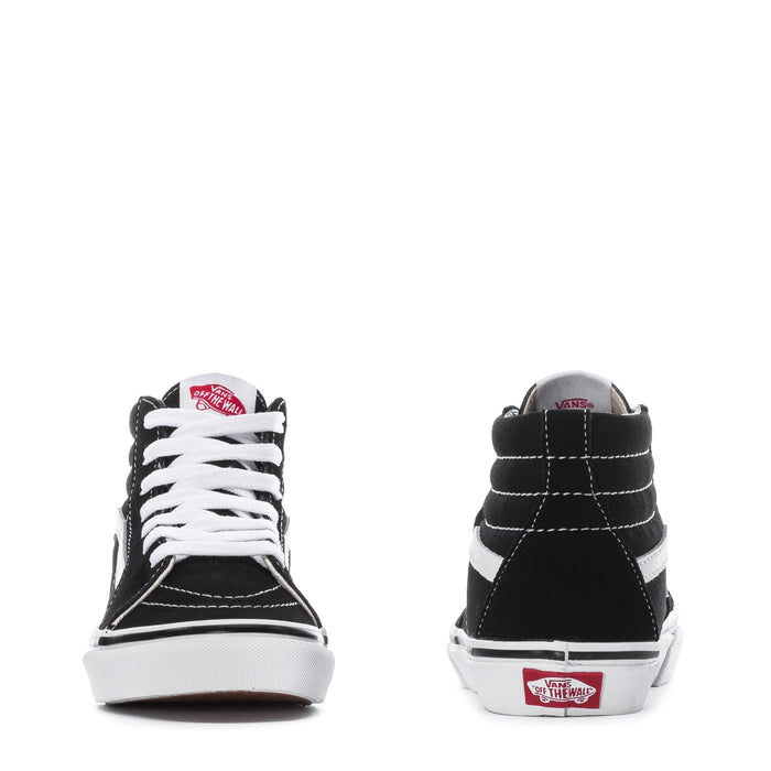 Kids' black high-top sneakers with white laces and heel branding