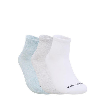 Skechers 3Pk Boys Non Terry Qtr Crew Socks - White / Grey