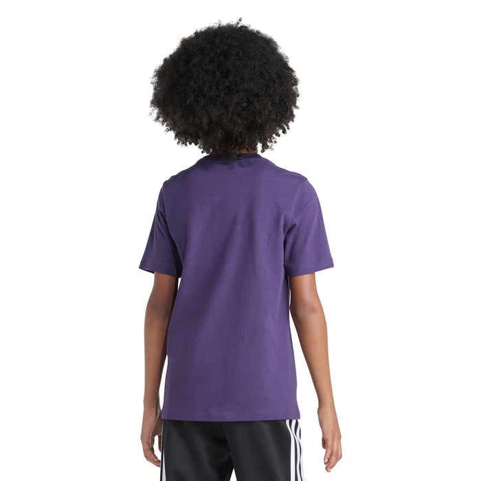 Youth purple T-shirt, back view with short sleeves and crew neckline