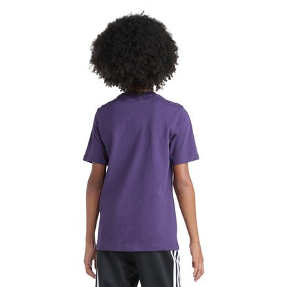 Youth purple T-shirt, back view with short sleeves and crew neckline
