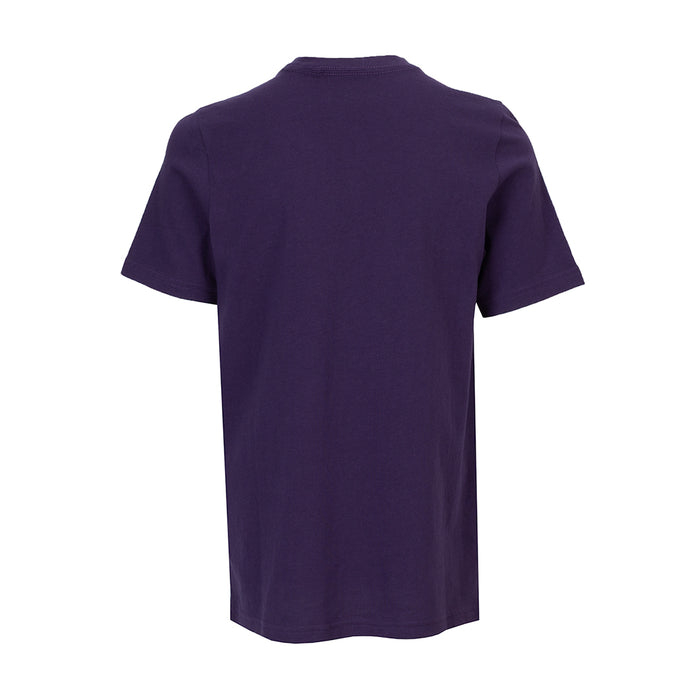 Youth purple T-shirt, back view, plain with crew neck and short sleeves