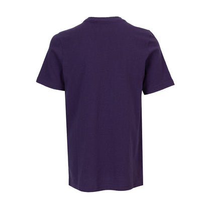 Youth purple T-shirt, back view, plain with crew neck and short sleeves