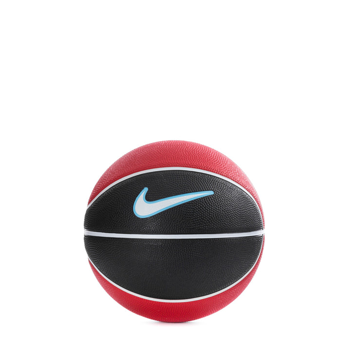 Mini basketball, red/black with white stripe and blue Nike swoosh logo