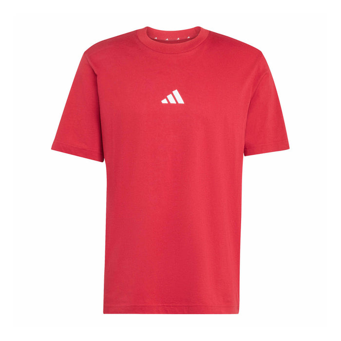 Men's maroon crewneck T-shirt with small white adidas logo on chest