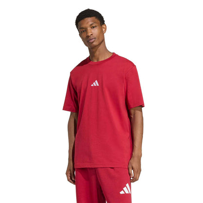 Men's maroon crewneck T-shirt with adidas logo; matching maroon pants