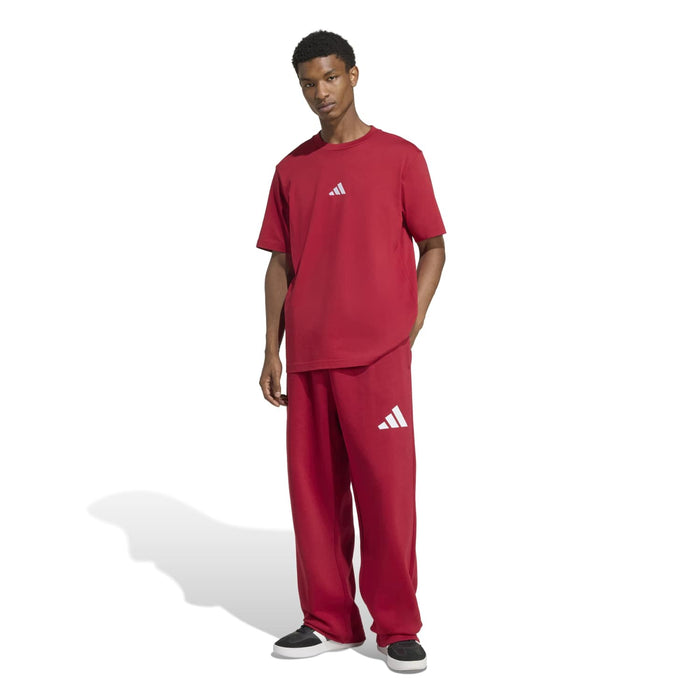 Men's maroon crewneck T-shirt and track pants set with white adidas logos