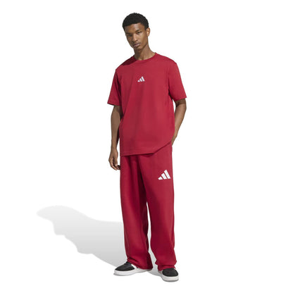 Men's maroon crewneck T-shirt and track pants set with white adidas logos