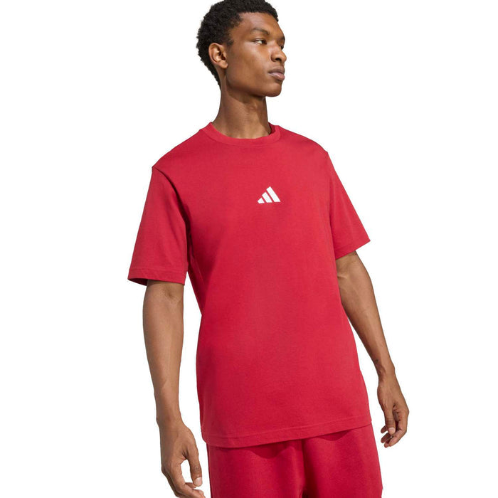 Men's maroon crewneck T-shirt with small white adidas logo on chest