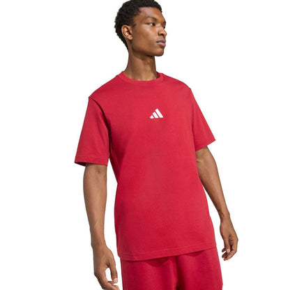 Men's maroon crewneck T-shirt with small white adidas logo on chest