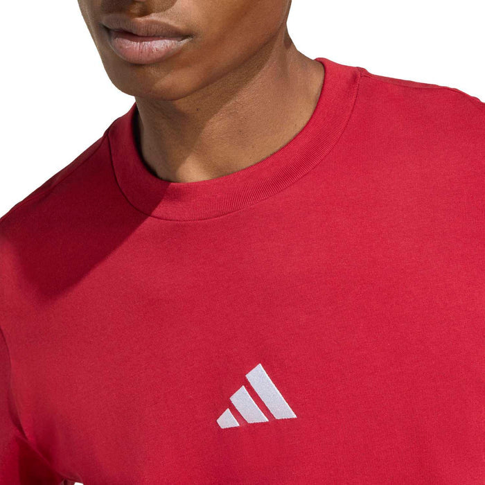 Men's maroon crewneck T-shirt with white adidas logo at upper chest