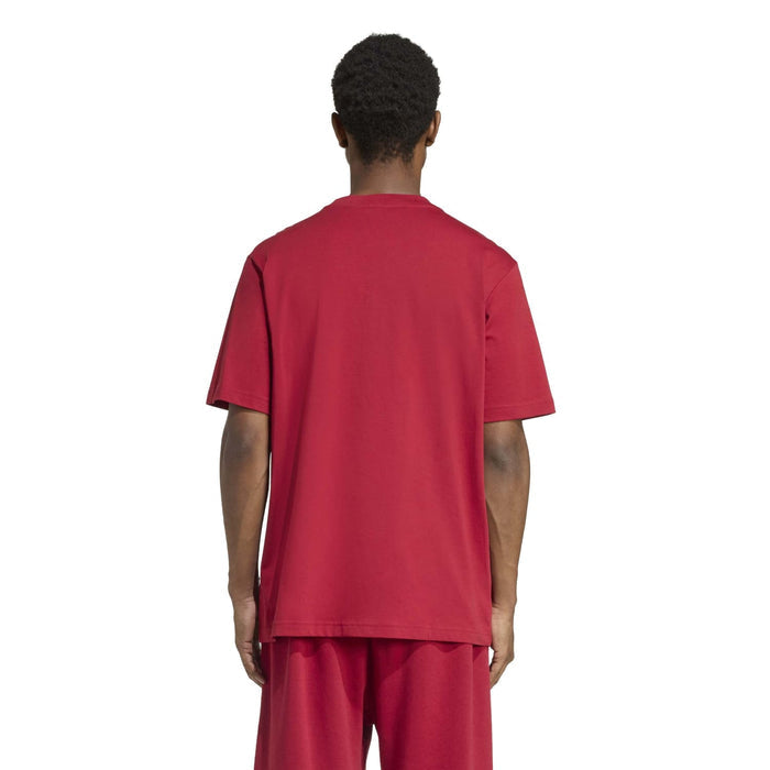 Men's maroon crewneck T-shirt; plain back with no visible logo