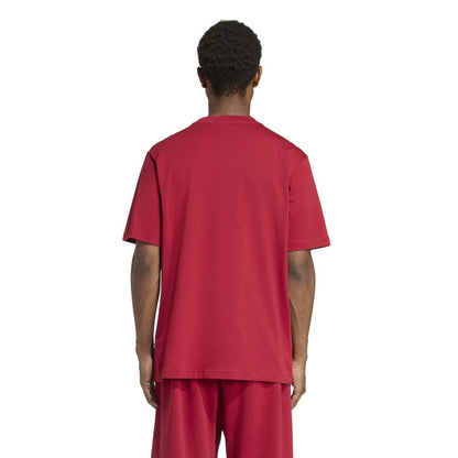 Men's maroon crewneck T-shirt; plain back with no visible logo