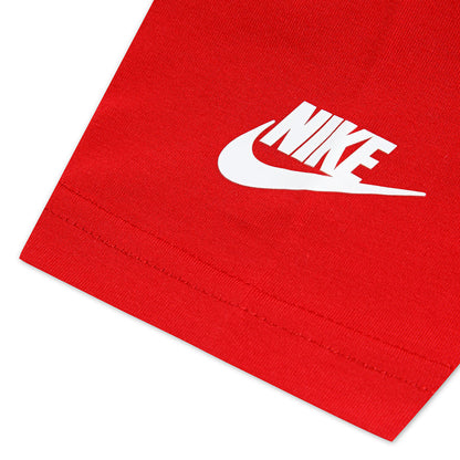 Toddler red T-shirt fabric with white Nike swoosh logo
