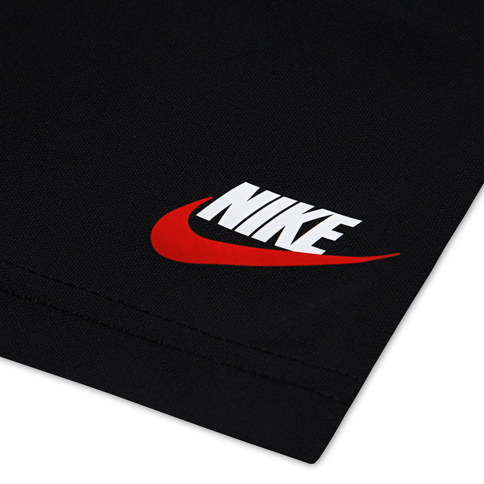 Toddler black shorts fabric with white Nike swoosh logo