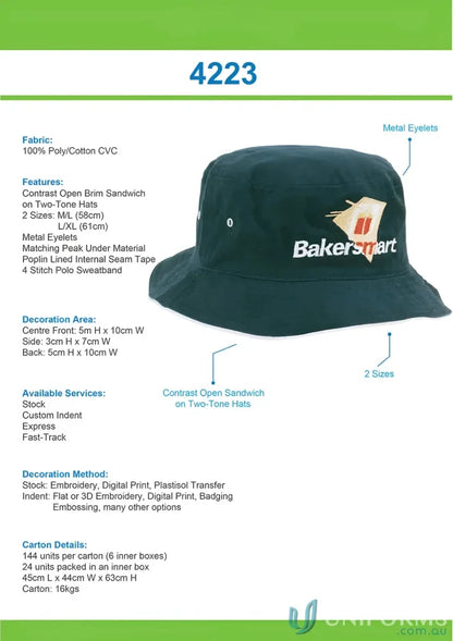 Dark green Sports Twill Bucket Hat for style and sun protection