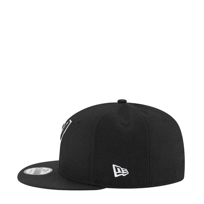 Black snapback cap with New Era logo patch at side