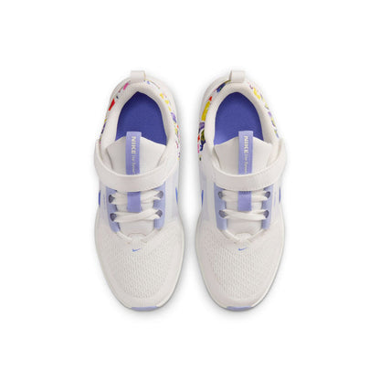 Kids white and blue sneakers with cushioned collar and blue interior heel tab
