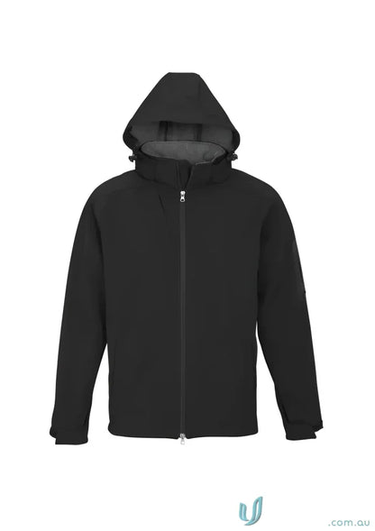 Black hooded Summit Soft Shell Jacket from Biz Collection with waffle fleece lining